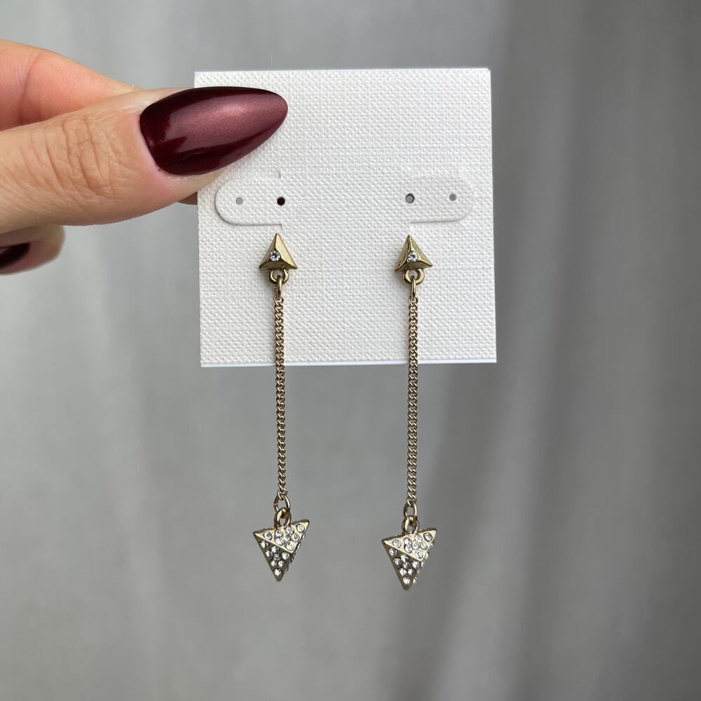 Dainty Gold Tone Rhinestone Arrow Dangle Earrings Triangle Boho Festival Jewelry